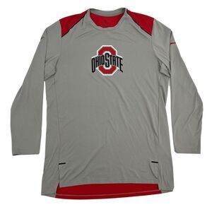 The Ohio‎ State Buckeyes Shirt Men's M Gray Red Nike Elite Long Sleeve Crew Neck